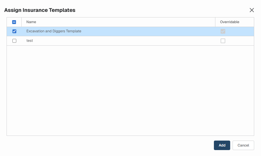 Assign Insurance Template Dialog