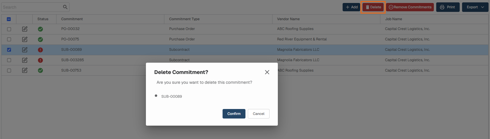 SelectCommitmentfromVendorList