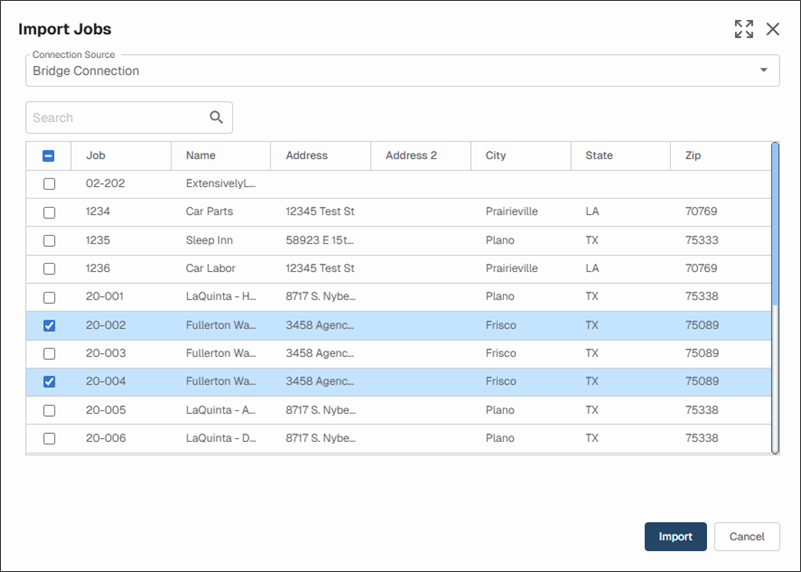Import Jobs Dialog