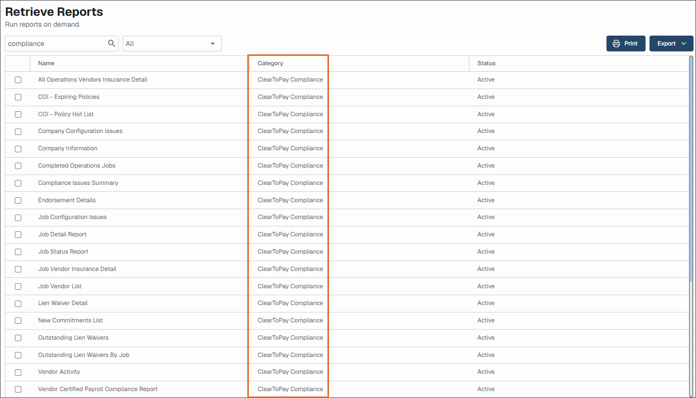 ClearToPay Reports List